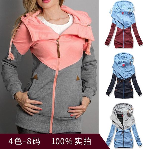 

women's hoodies & sweatshirts women autumn spring coat 2021 casual double hooded sweatshirt long sleeve patchwork pocket zipper hoodie, Black