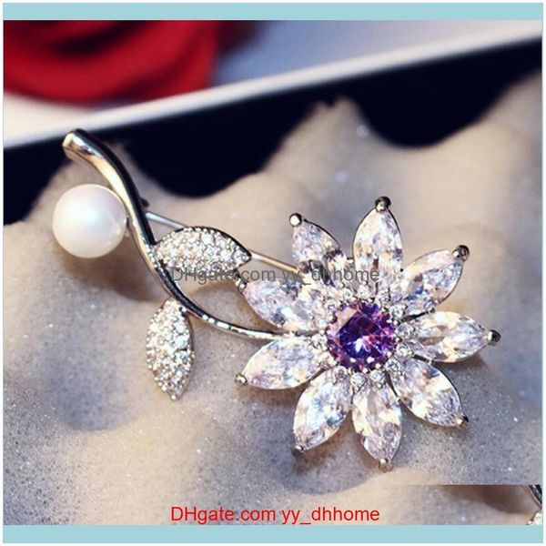 

pins, brooches jewelryhigh-quality luxury pearl wild flower temperament female micro-inlaid zircon delicate fashion trend brooch jewelry dro, Gray
