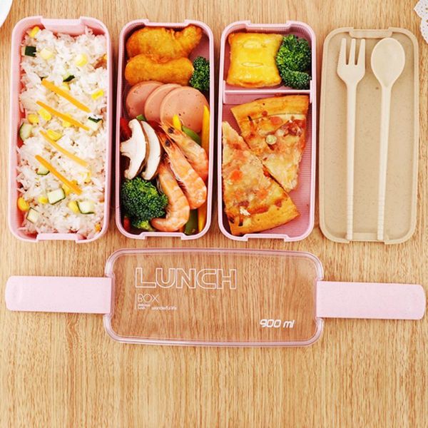

dinnerware sets 900ml 3 layers bento box eco-friendly lunch container wheat straw material microwavable lunchbox office kids