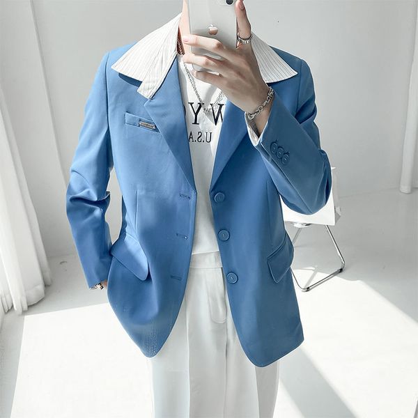 

Fake Two Pieces Shirt Collar Loose Suit Jackets 2021 Autumn New Green Single Breasted Blazer Tide New Clothes 9Y9471, White;black