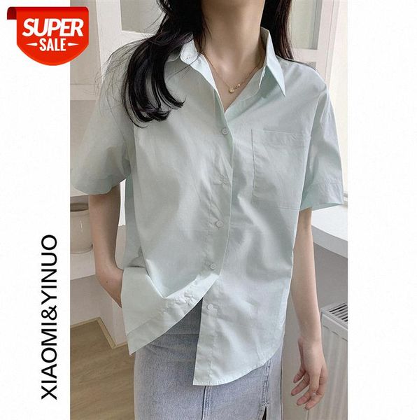 

[ou fan] 7916 short-sleeved shirt women mid-length lazy wind loose sun-proof #z960, Black;gray