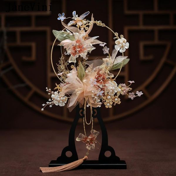 

wedding flowers janevini est designer chinese bridal bouquets fan cover face handmade 3d metal round jewelry accessories