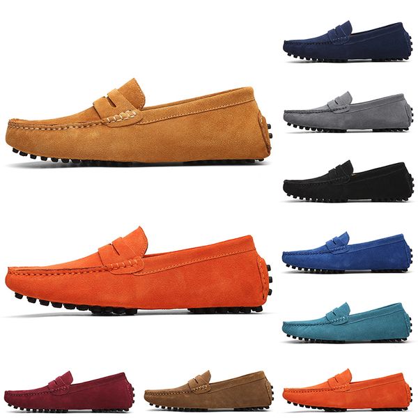 GAI Sapatos masculinos casuais de camurça sem marca de alta qualidade preto claro azul vinho vermelho cinza laranja verde marrom masculino deslizamento em sapato de couro preguiçoso tamanho 38-45