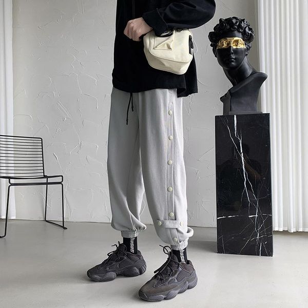 

men's pants breasted trousers male ruffian handsome spring and autumn casual korean trend of all-match tide brand cropped, Black