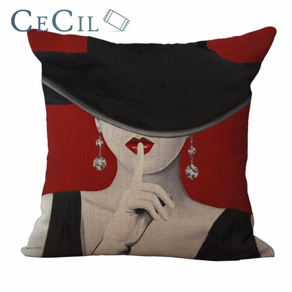

vintage oil painting black hat woman cushion cover high heels cotton linen throw pillow case romantic home decor sofa bedroom cushion/decora