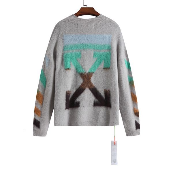 

off style white arrow gradient men's and women's mohair sweater, White;black