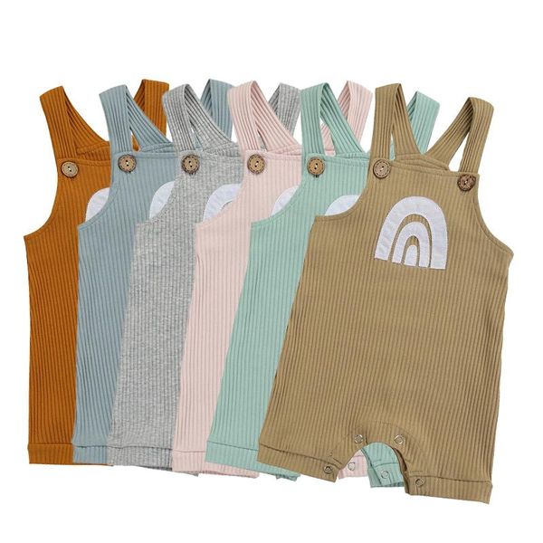 

baby boys summer rompers 0-24m infant girls rainbow print knitted lovely one-pieces kids boy suspender jumpsuits outfits, Blue