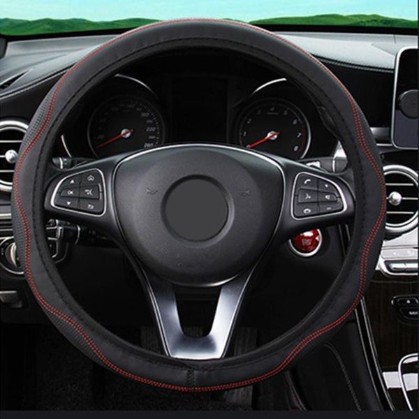 

steering wheel covers pu leather car cover good grip parts accessories comfortable four seasons black and red