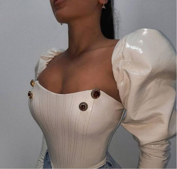 Vestido de noite Mulheres vestido de manga pufffy cutout pêlo branco sweetheart mangas compridas yousef aljasmi kim kardashian kylie jenner kendal prata cristal