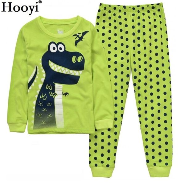 Dino Boys Pijama Suits 100% Pamuk Uzun Çocuk Giysileri Setleri Motor T-Shirt Pantolon 2 parçalar Kid Pijama 2 3 4 5 6 7 Yıl 211109