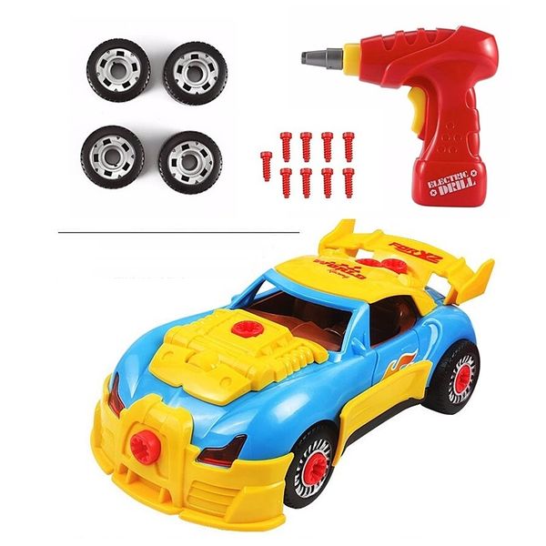 

2-in-1 drill screws take apart racing car kit model toys for children kids diy assembly block car toy with realistic light sound