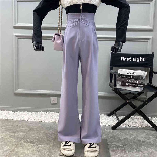 

capri niche high-waist slit sliding, wide-legged trousers 2021 design with two buckle draped pants, Black;white