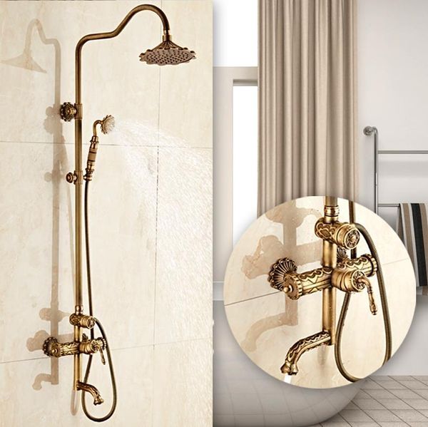 

bathroom shower sets arrival luxury retro carved faucet wall mounted carving hand held antique brass head kit set