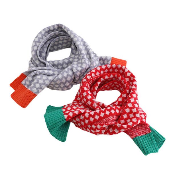 

kids scarves children scarf baby ring boys girls accessories autumn winter keep warm knitted wool plaid b8954, Red;brown