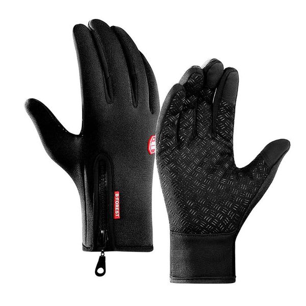 

cycling gloves winter men women's full finger touch screen outdoor sports waterproof fleece thermal bike bicycle, Black