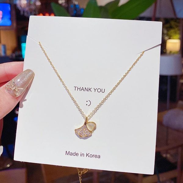 

pendant necklaces 2021 fashion leaf necklace for women zircon small fan stainless steel choker clavicle chain girl party jewelry gift, Silver