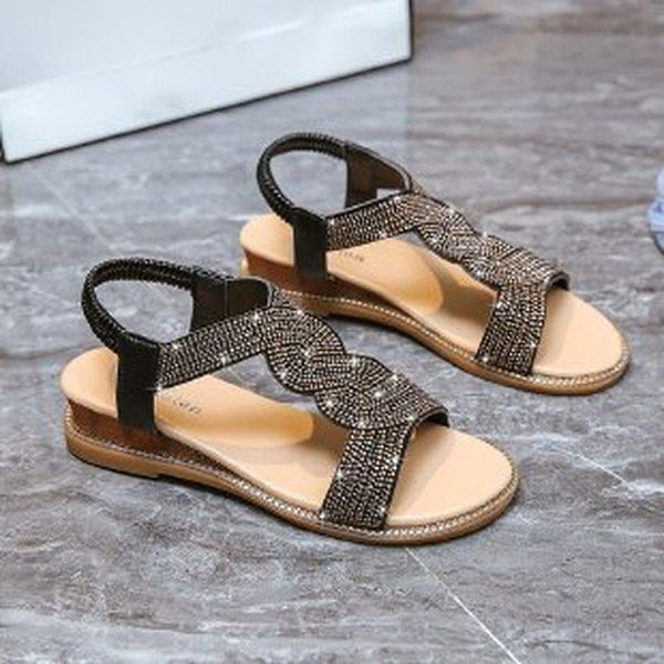 Sandalen Sommer Damen Mode Damen 2021 Wohnungen Casual Strap Gladiator Bling Gestrickte Strand Flache Schuhe