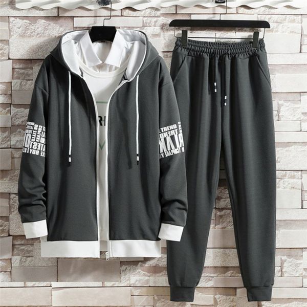

men's printed hoodie and zipper sportswear set, casual sportswear, 2 piec, Gray