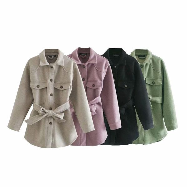 

women's wool & blends autumn/winter 2021 lapel loose coat with belt europe and the united states fashion all-match thick half big win, Black