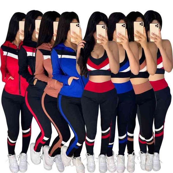 

2809 women's patchwork hooded vest casual sports suit 3-piece, Gray