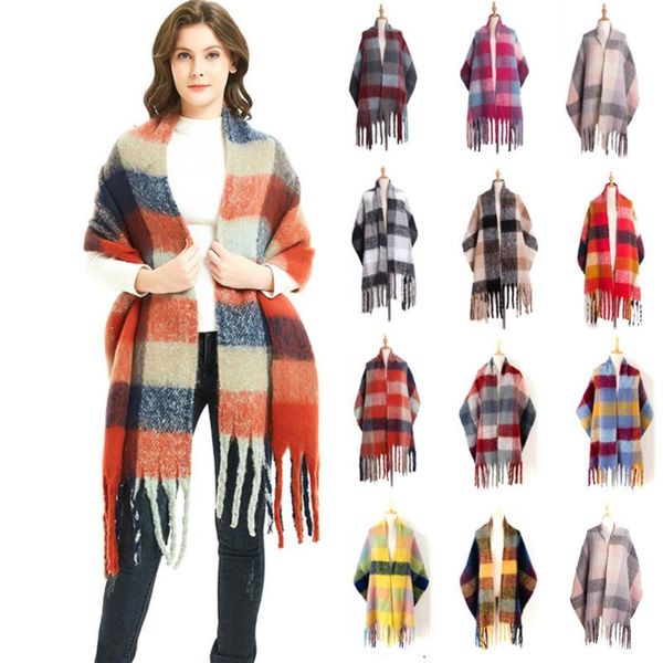 

scarves miarhb 190x65 cm female scarf women's fashion long shawl big grid winter warm large ladies apparel dress wrap, Blue;gray