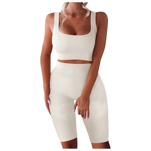 

women's tracksuits women two piece suits seamless sport set crop bra legging sportsuit workout outfit fitness wear yoga gym ribbed high, Gray