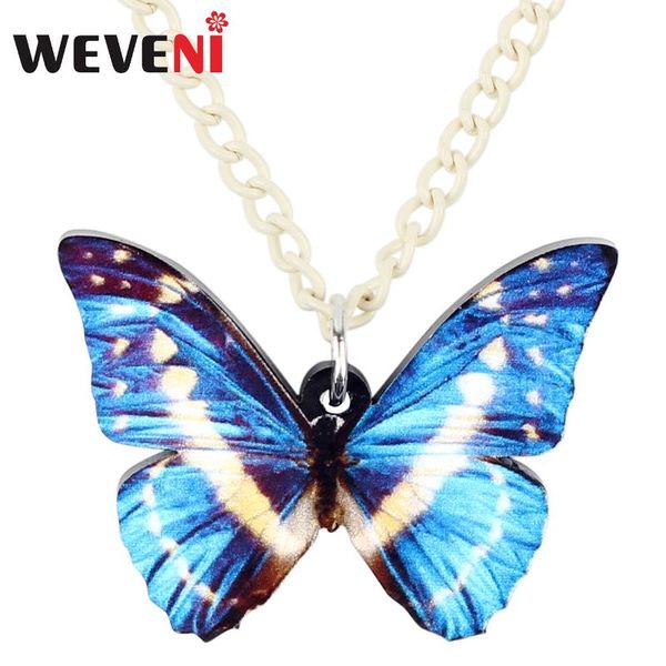 

pendant necklaces weveni statement acrylic blue morpho cypris butterfly necklace sweater choker insect jewelry for women girls gift bijoux, Silver