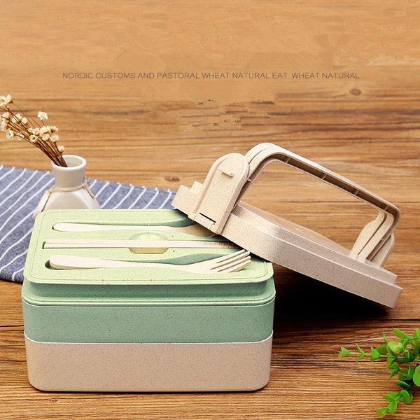 

dinnerware sets lunch box with handle bento large capacity healthy material wheat straw microwave storage container lunchbo