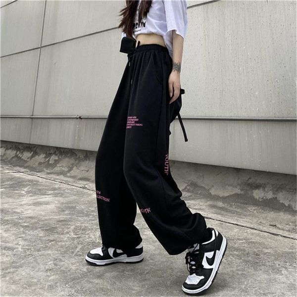 

women's pants & capris black hip hop cute girl harajuku autumn trousers female streetwear summer spring fashion gray gothic sweatpants, Black;white