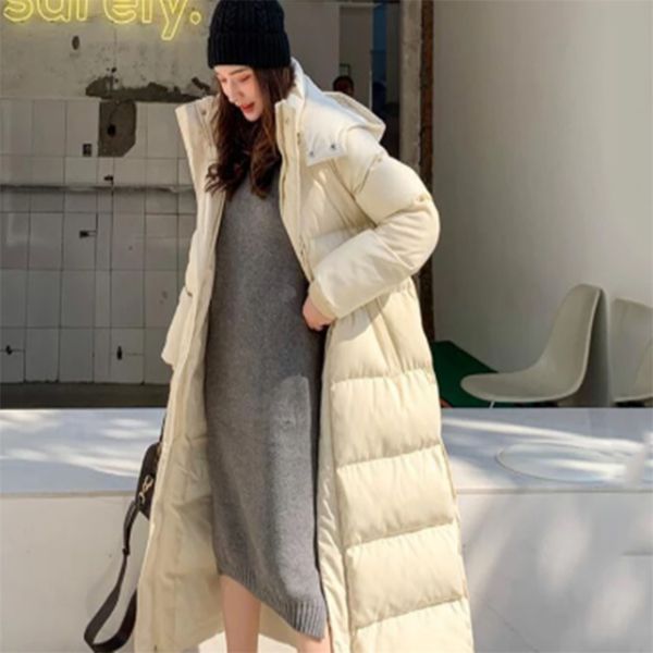 Giacca invernale con cappuccio Donna Parka Warm Thick X-Long Giù Cappotto in cotone Donna Capispalla oversize allentata 211018