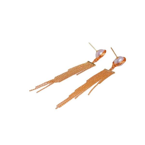 

vintage ethnic style metal pearl tassel earrings stud, Golden;silver