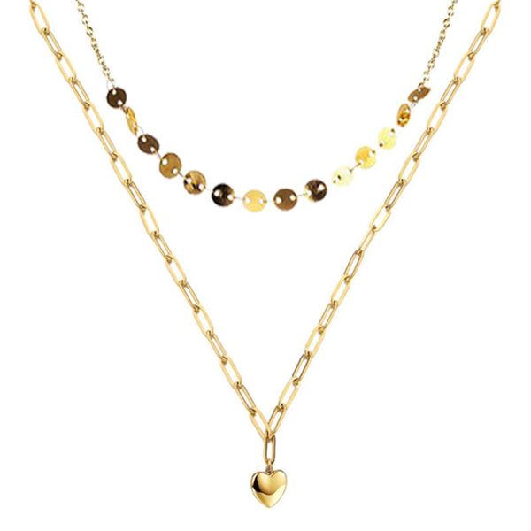 

pendant necklaces stainless steel sequins choker for women girls heart valentine's day girlfriend jewelry, Silver