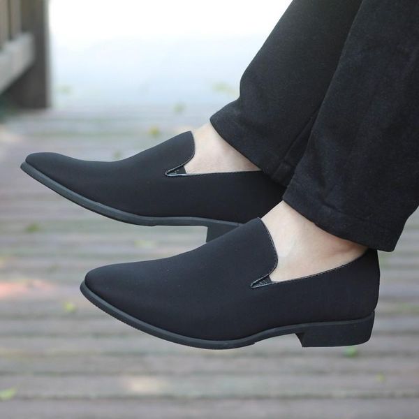 

men's business man dress shoes pointed toe casual breathable non-slip canvas wild, Black
