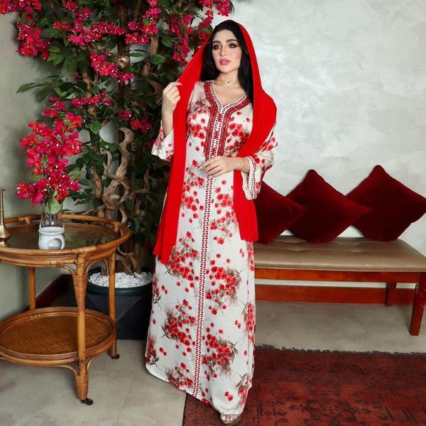 

ethnic clothing women jalabiya floral print arab dress diamonds braid moroccan sfifa dubai abaya evening party kaftan islam muslim ramadan r, Red