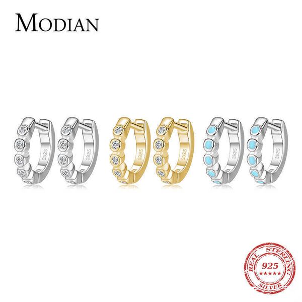 

silver turquoise tiny earring real 925 sterling round clear cz hoop earrings for women girl party fine jewelry 210707, Golden;silver