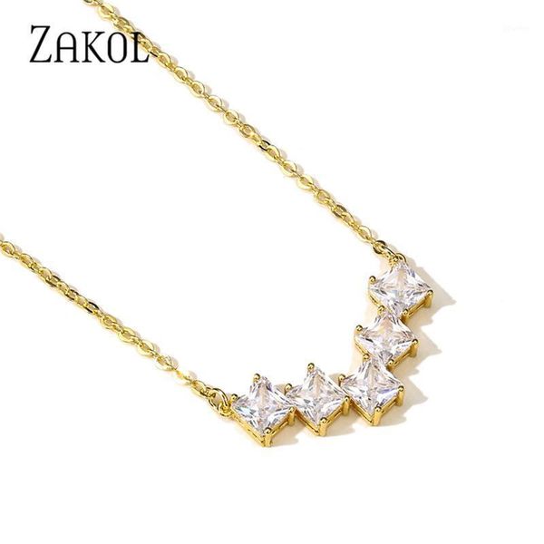 

chains zakol 2021 shiny temperament square shape cubic zirconia necklaces for women fashion party wedding jewelry gifts fsnp21621, Silver