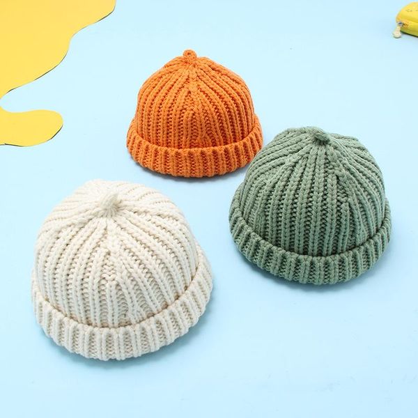 

caps & hats solid color baby winter hat knitted crochet infant toddler bonnet cap vintage warm boy girl kids beanie accessories, Yellow