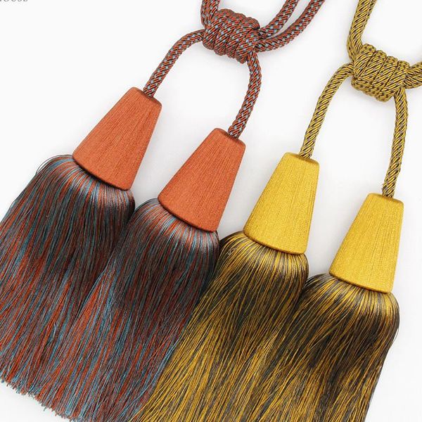 

customized handmade double tassel curtain tieback for home decor, tapestries drapery rope strap holder with two color fringe 2pc other decor