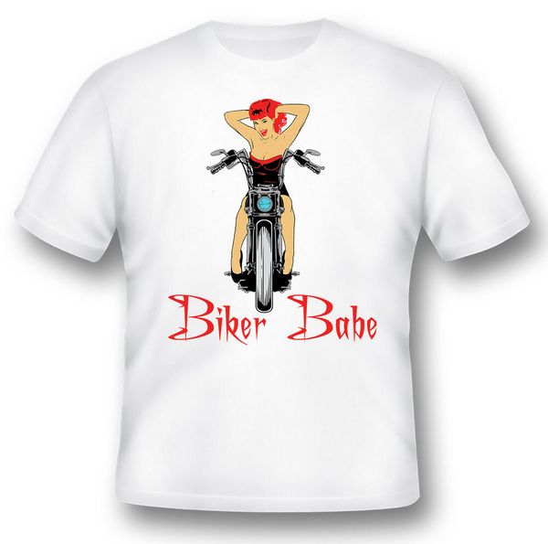 

biker babe pinup girl motorcycle black or white tee, White;black