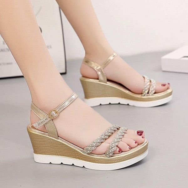 

dress shoes sandalias mujer 2021 sandals platform women ankle strap fashion high heels wedges party open toe, Black