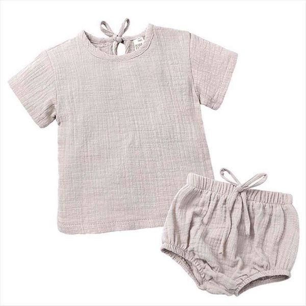 

summer soft cotton linen baby boys suit casual tee pp shorts 2pcs kid girls clothes set toddler girl clothing, White
