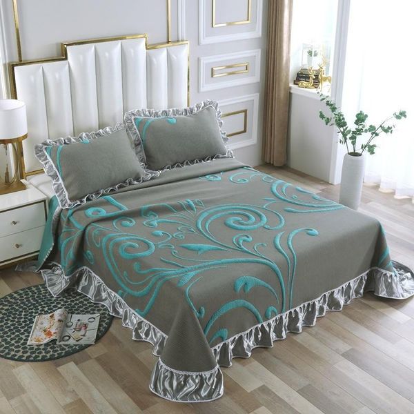 

bedding sets 3/5pcs 100% cotton knitted weave bedspread coverlet blanket pillow shams with rufflers super soft for all seasons 90x96"/9