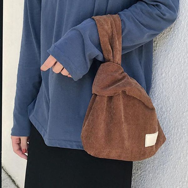

storage bags corduroy women's handbags knot wrist shopping bag eco friendly reusable grocery pouch lightweight tote and coin purses