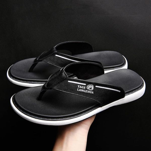 

sandals para de erkek herren sandles genuine flops 2021 men uomo cuir sandalet verano homme sandali sandalen beach piscine flip ritable, Black