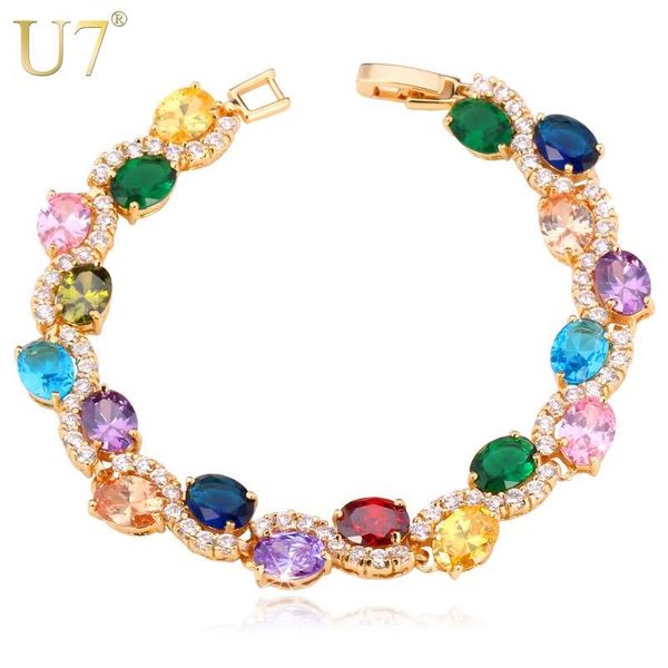 

link, chain u7 luxury crystal tennis bracelet charm jewelry gold color cubic zirconia bracelets & bangles for women birthday gift h500, Black