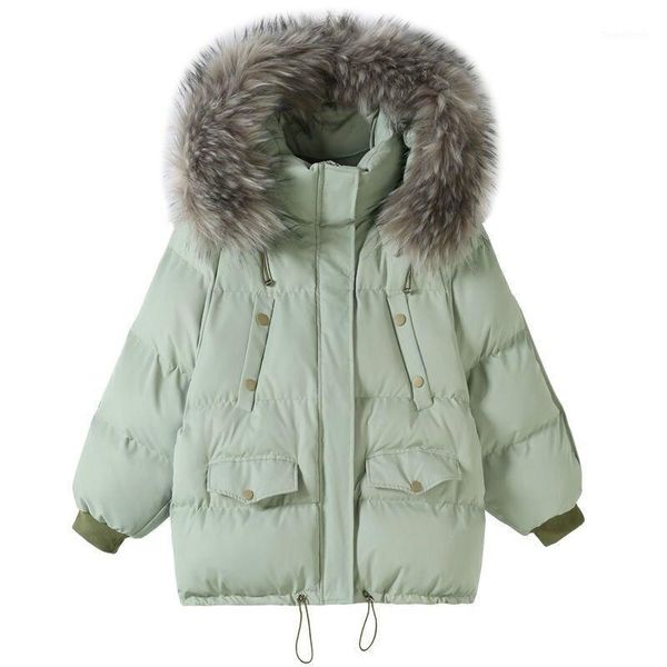 

women's down & parkas winter jackets hooded thick warm coat short female jacket big fur cotton padded, Black