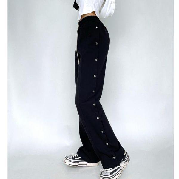 

women's pants & capris womengaga high street side button women loose waist straight casual sweatpants sports workout wide leg y4pf, Black;white