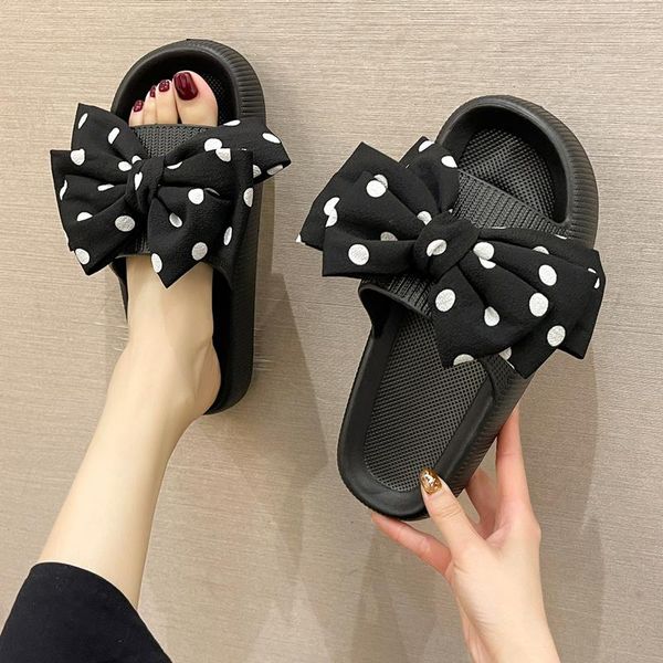 

slippers chick-soled lovely bow for women outside the summer 2021 flip flops beach sandals, Black