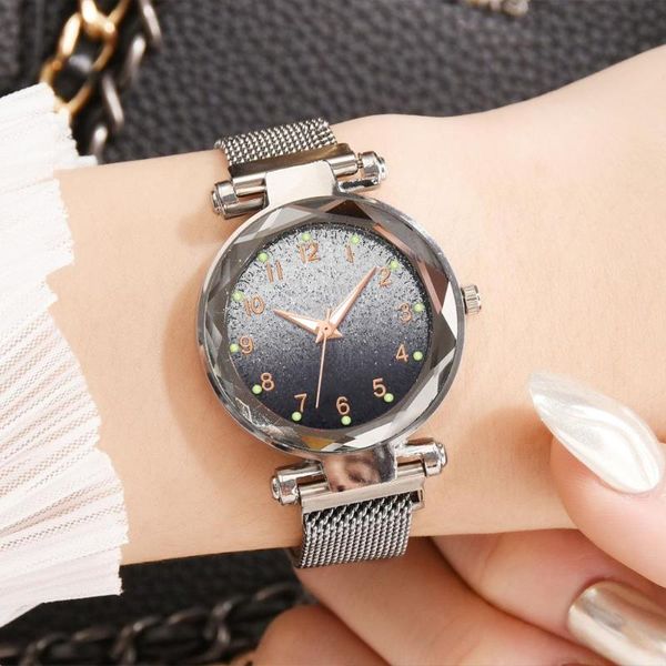

wristwatches montre femme women watches luxury ore glass dial alloy magnet ladies wrist watch starry sky clock quartz relojes de mujer, Slivery;brown
