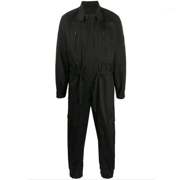 

men's pants long sleeve jumpsuit overalls spring and autumn black loose handsome british style youth urban